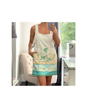 London Times Womens Sleeveless Palm Tree Linen Dress Size 6 Preppy Beachy Resort